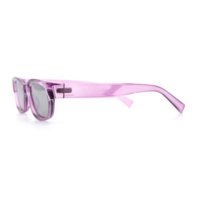 Womens Narrow Rectangle Silver Mirror Lens Mod Bevel Plastic Sunglasses