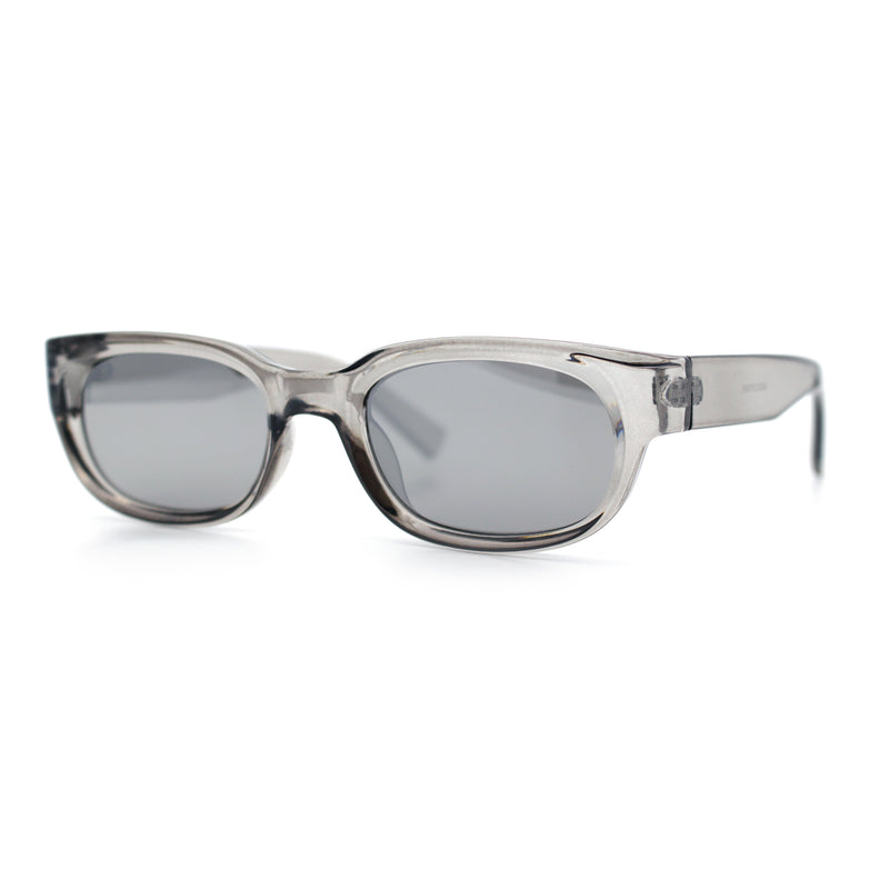 Womens Narrow Rectangle Silver Mirror Lens Mod Bevel Plastic Sunglasses
