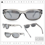 Womens Narrow Rectangle Silver Mirror Lens Mod Bevel Plastic Sunglasses