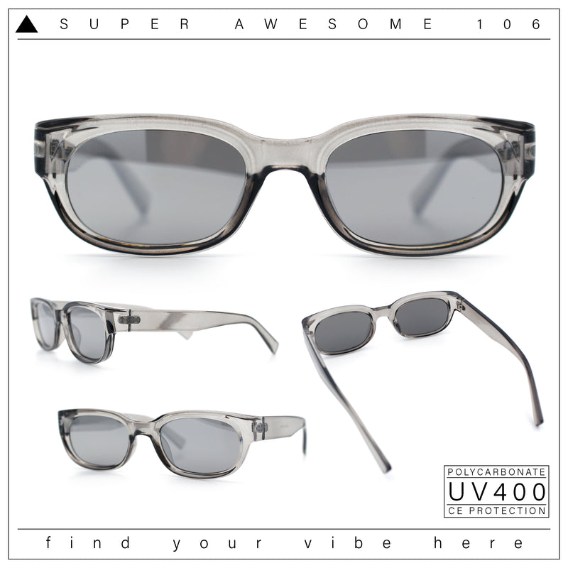 Womens Narrow Rectangle Silver Mirror Lens Mod Bevel Plastic Sunglasses