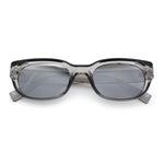 Womens Narrow Rectangle Silver Mirror Lens Mod Bevel Plastic Sunglasses