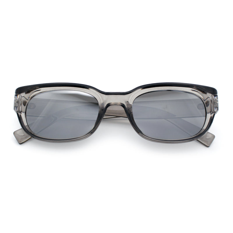 Womens Narrow Rectangle Silver Mirror Lens Mod Bevel Plastic Sunglasses