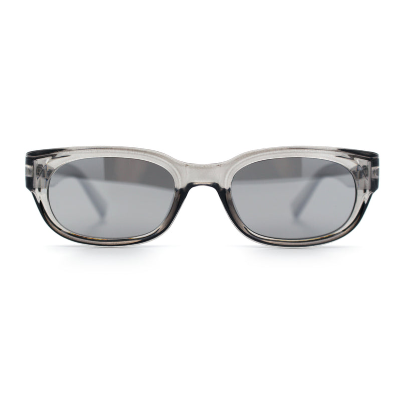 Womens Narrow Rectangle Silver Mirror Lens Mod Bevel Plastic Sunglasses