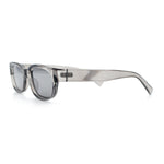 Womens Narrow Rectangle Silver Mirror Lens Mod Bevel Plastic Sunglasses