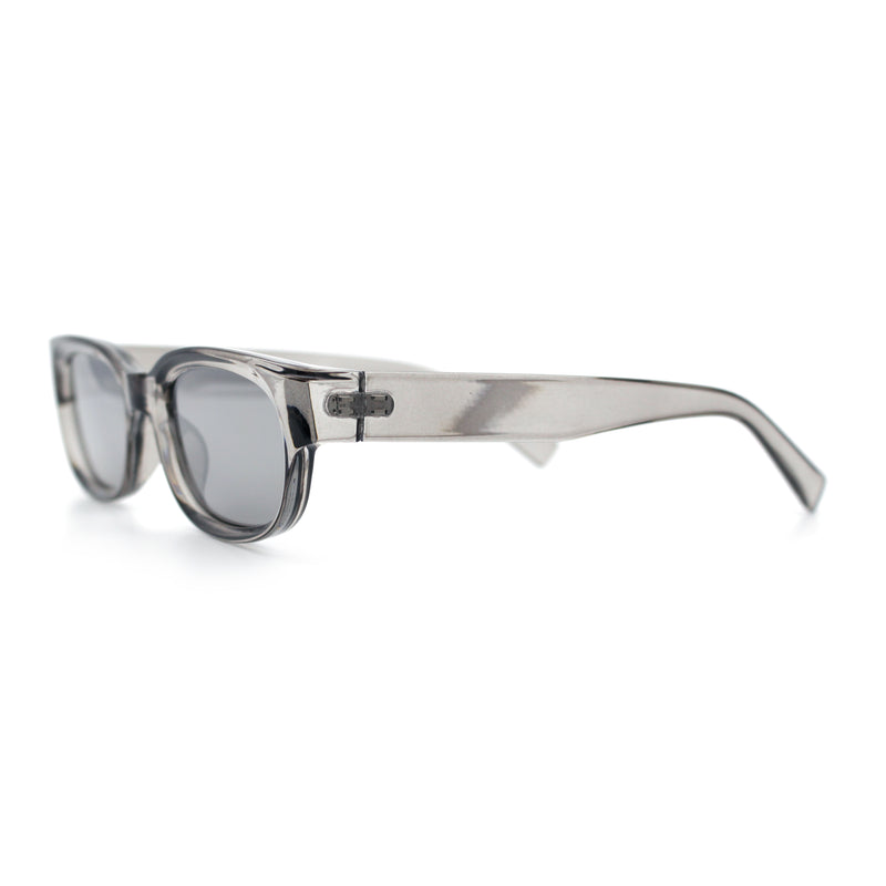 Womens Narrow Rectangle Silver Mirror Lens Mod Bevel Plastic Sunglasses