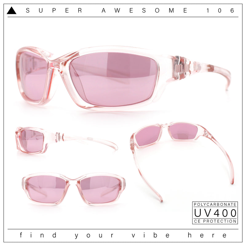 90s Styling Rectangular Fem Color Sport Plastic Wrap Around Sunglasses