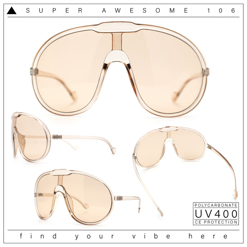 Super Oversized Curved Top Shield Racer Plastic Fashion Sunglasses