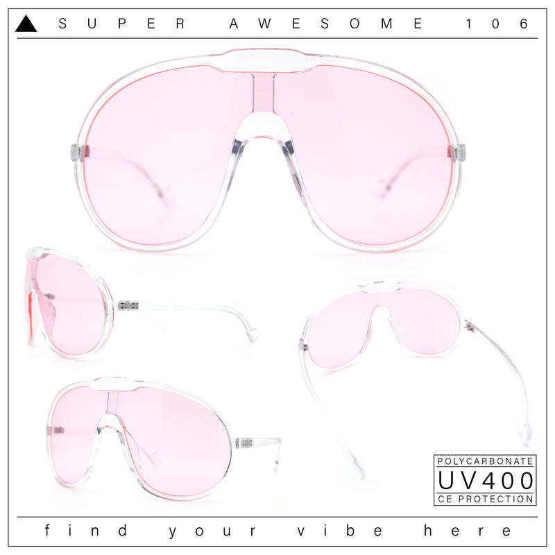 Super Oversized Curved Top Shield Racer Plastic Fashion Sunglasses
