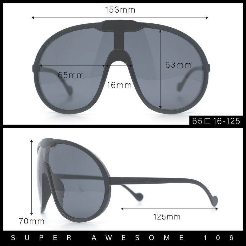 Super Oversized Curved Top Shield Racer Plastic Fashion Sunglasses