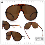 Super Oversized Curved Top Shield Racer Plastic Fashion Sunglasses