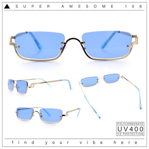 Luxury Bottom Half Rim Metal Frame Rectangle Fashion Sunglasses