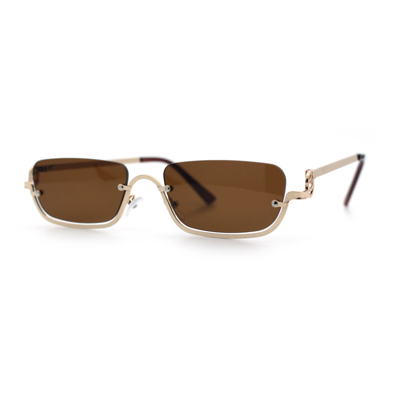 Luxury Bottom Half Rim Metal Frame Rectangle Fashion Sunglasses