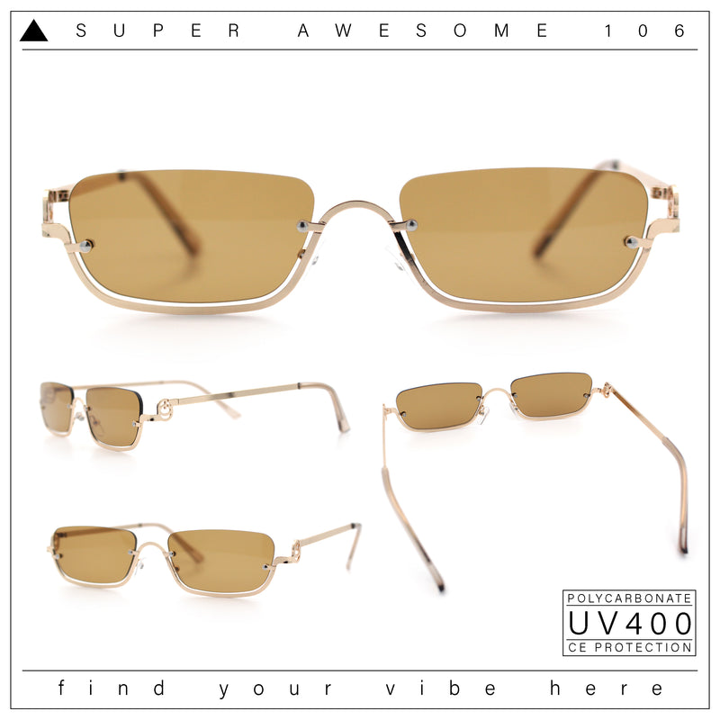 Luxury Bottom Half Rim Metal Frame Rectangle Fashion Sunglasses