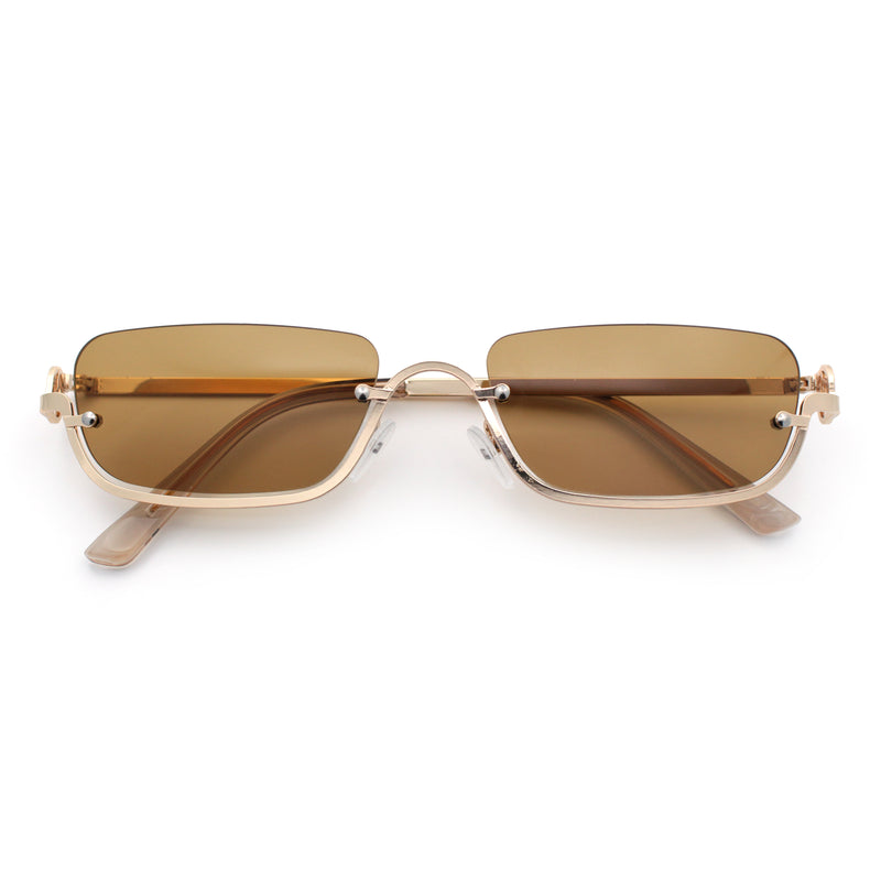 Luxury Bottom Half Rim Metal Frame Rectangle Fashion Sunglasses