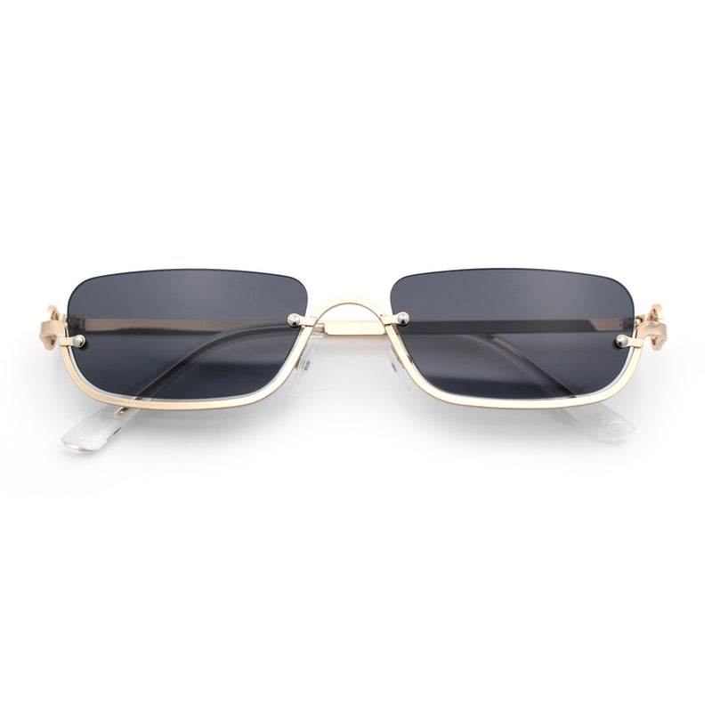 Luxury Bottom Half Rim Metal Frame Rectangle Fashion Sunglasses