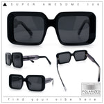 Womens Polarized Mod Rectangle Minimal Vintage Vibe Hipster Sunglasses