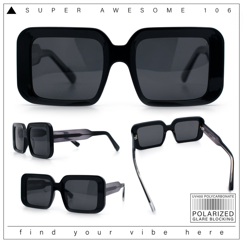 Womens Polarized Mod Rectangle Minimal Vintage Vibe Hipster Sunglasses