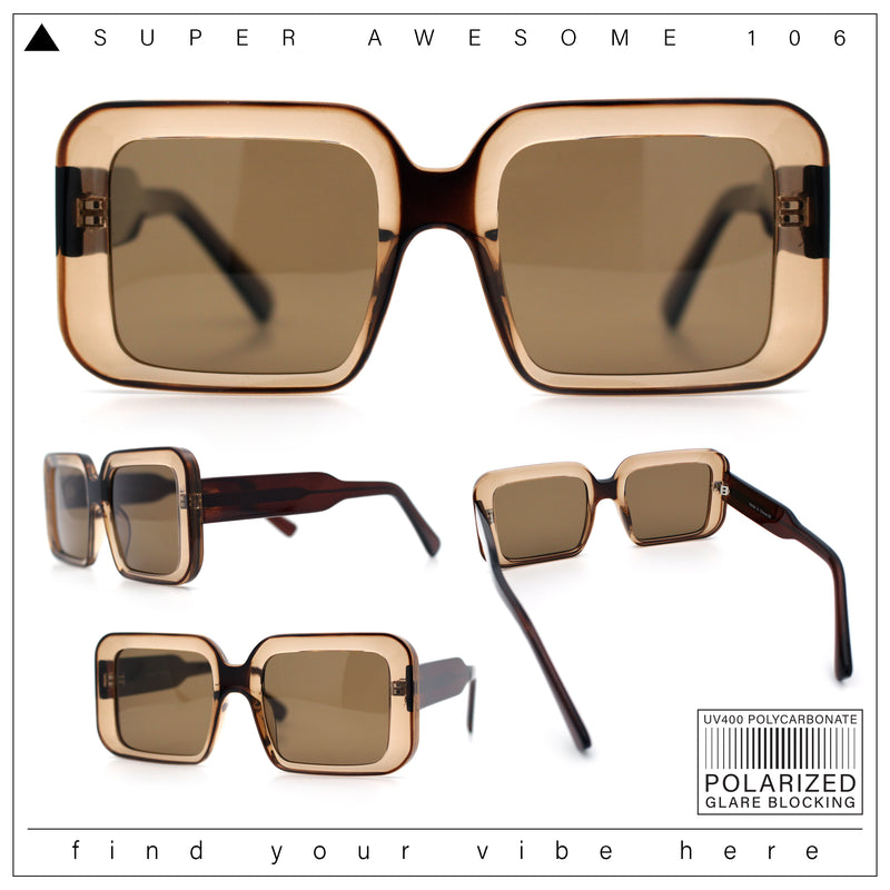 Womens Polarized Mod Rectangle Minimal Vintage Vibe Hipster Sunglasses
