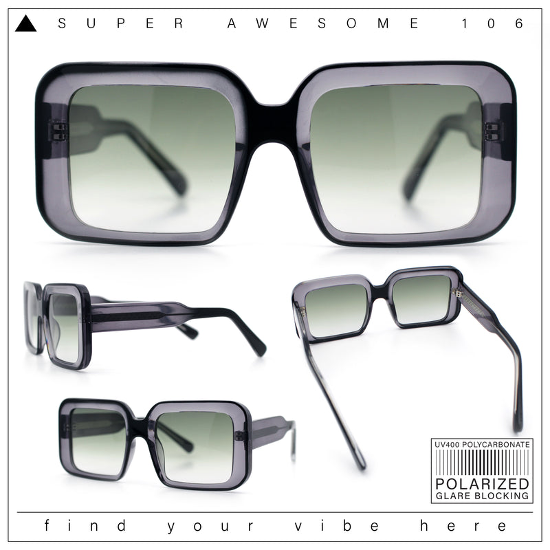 Womens Polarized Mod Rectangle Minimal Vintage Vibe Hipster Sunglasses