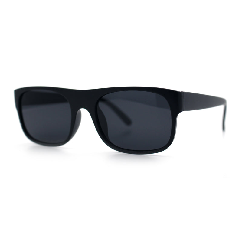 Manly Mad Dog Gangster All Black Rounded Rectangular Flat Top Sunglasses