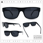 Manly Mad Dog Gangster All Black Rounded Rectangular Flat Top Sunglasses