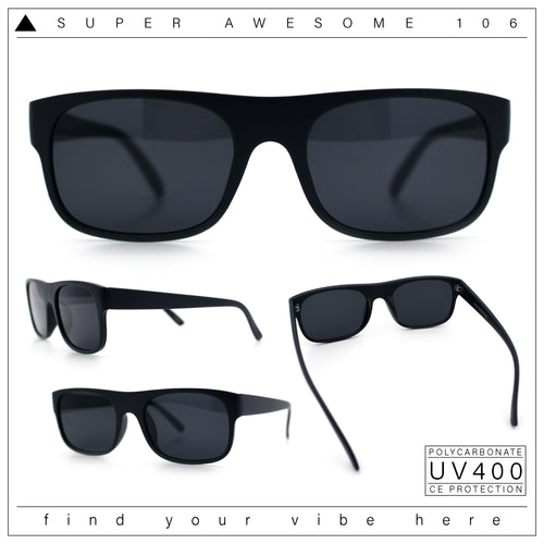 Manly Mad Dog Gangster All Black Rounded Rectangular Flat Top Sunglasses