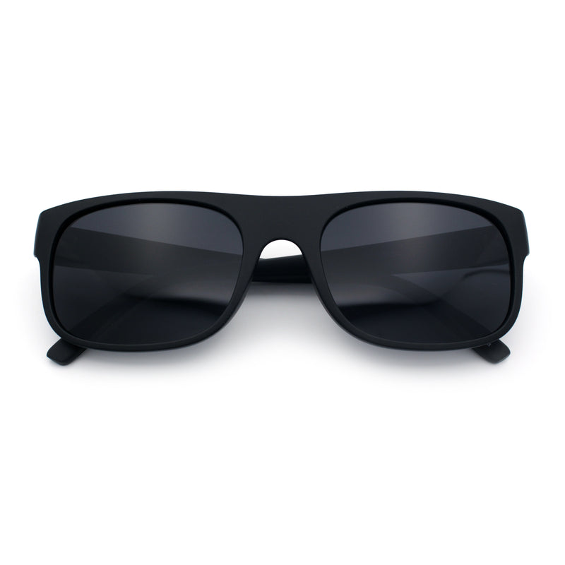 Manly Mad Dog Gangster All Black Rounded Rectangular Flat Top Sunglasses