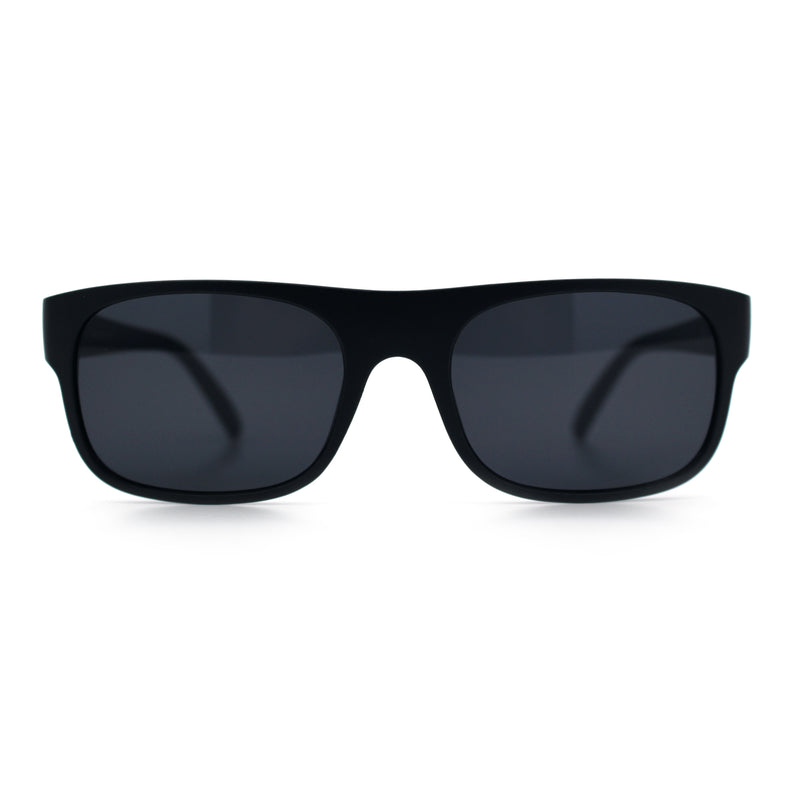 Manly Mad Dog Gangster All Black Rounded Rectangular Flat Top Sunglasses