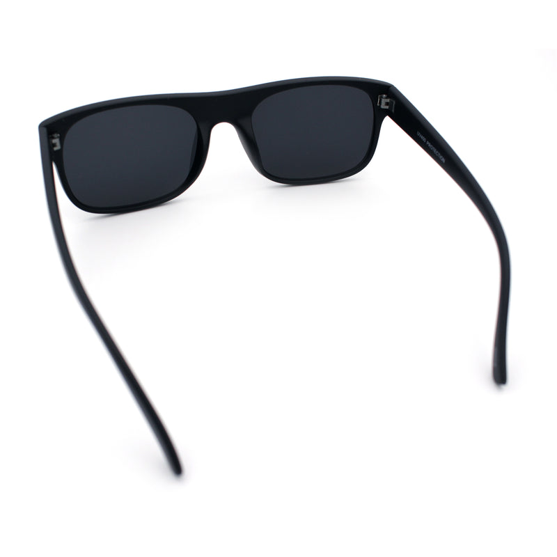 Manly Mad Dog Gangster All Black Rounded Rectangular Flat Top Sunglasses