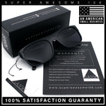 Manly Mad Dog Gangster All Black Rounded Rectangular Flat Top Sunglasses