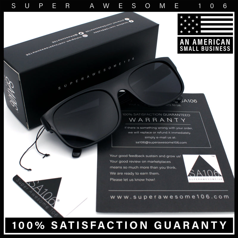 Manly Mad Dog Gangster All Black Rounded Rectangular Flat Top Sunglasses