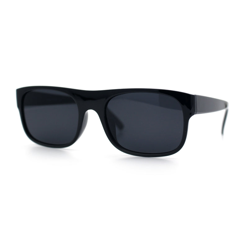 Manly Mad Dog Gangster All Black Rounded Rectangular Flat Top Sunglasses