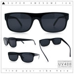 Manly Mad Dog Gangster All Black Rounded Rectangular Flat Top Sunglasses