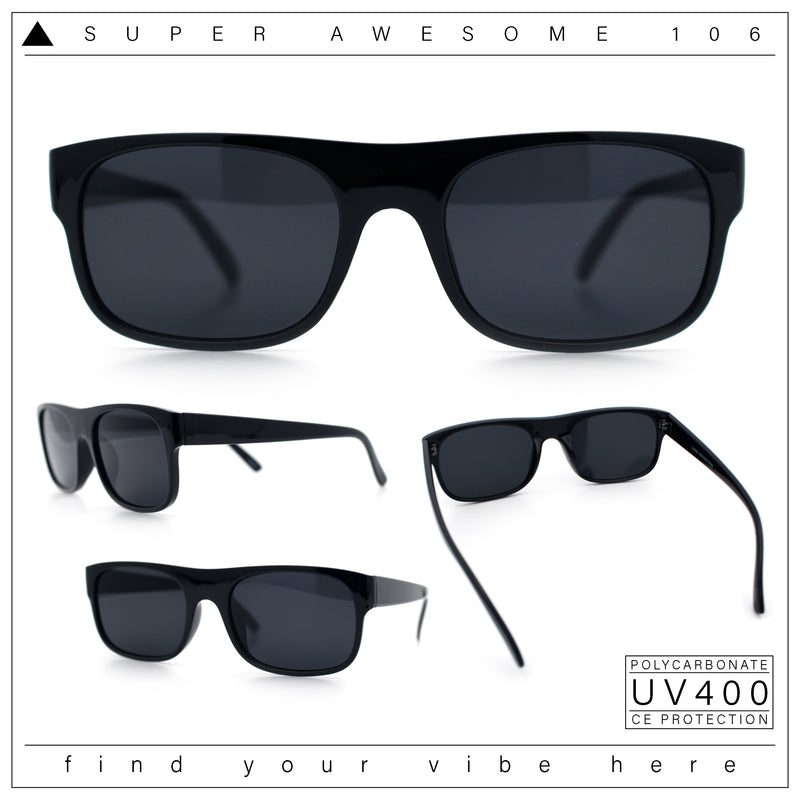 Manly Mad Dog Gangster All Black Rounded Rectangular Flat Top Sunglasses