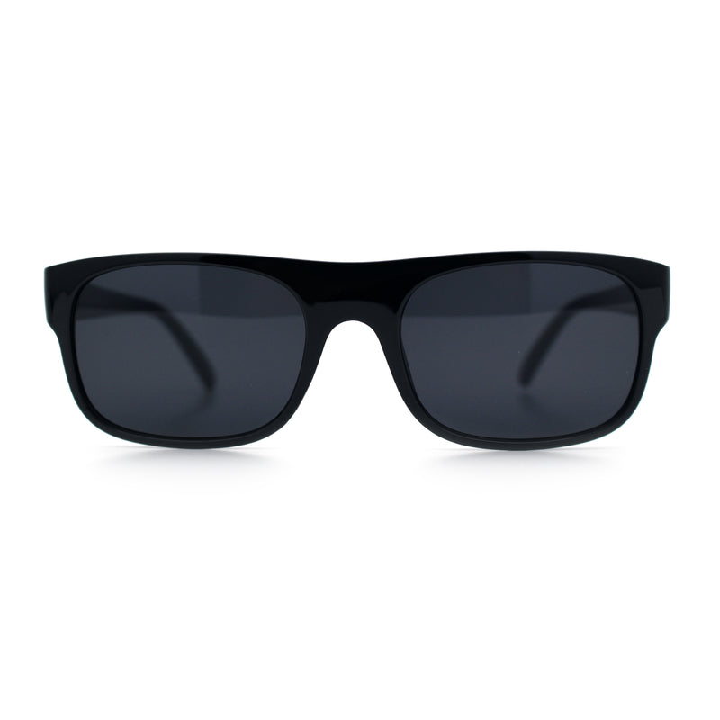 Manly Mad Dog Gangster All Black Rounded Rectangular Flat Top Sunglasses