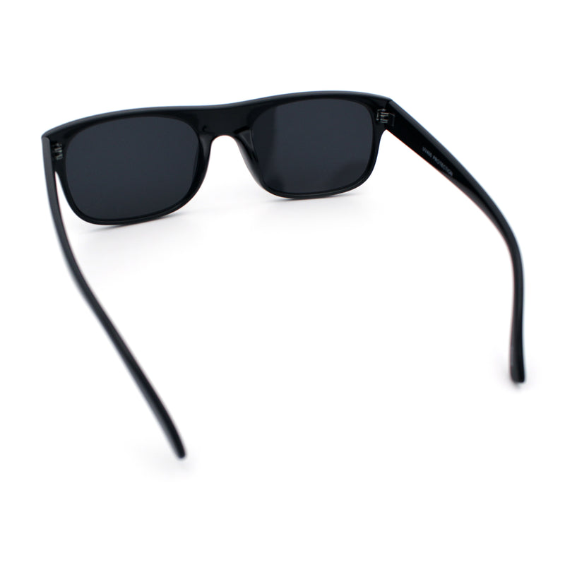 Manly Mad Dog Gangster All Black Rounded Rectangular Flat Top Sunglasses