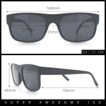 Manly Mad Dog Gangster All Black Rounded Rectangular Flat Top Sunglasses