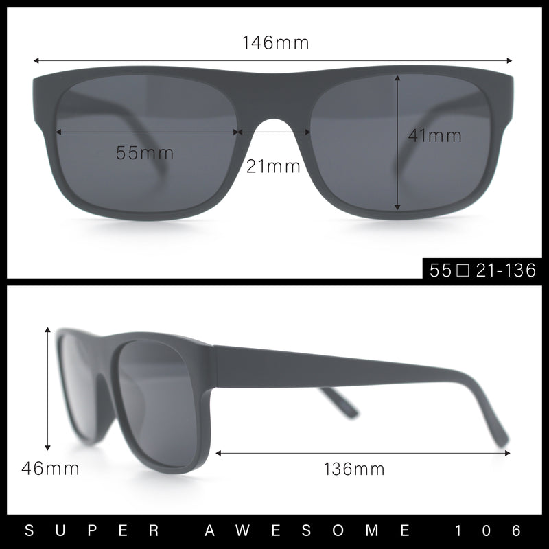 Manly Mad Dog Gangster All Black Rounded Rectangular Flat Top Sunglasses