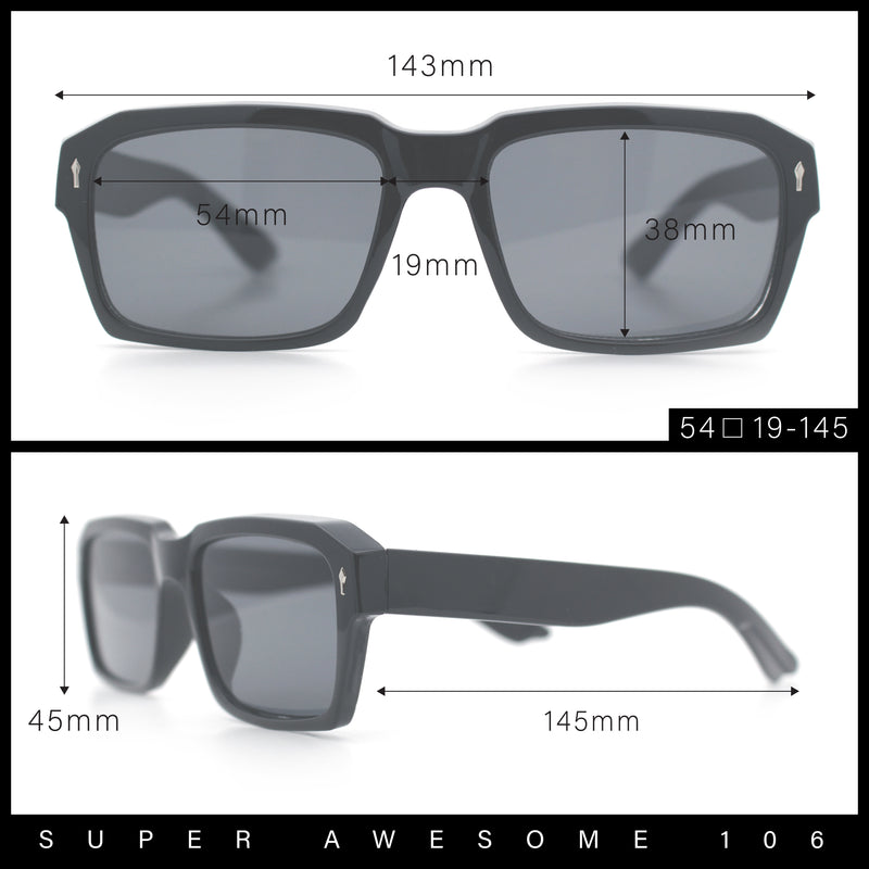 Hipster Gentleman Rectangular Mens Retro Vintage Vibe Plastic Sunglasses