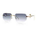 Cheetah Ring Jewel Arm Rimless Rectangular Bevel Lens Sunglasses