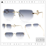Cheetah Ring Jewel Arm Rimless Rectangular Bevel Lens Sunglasses