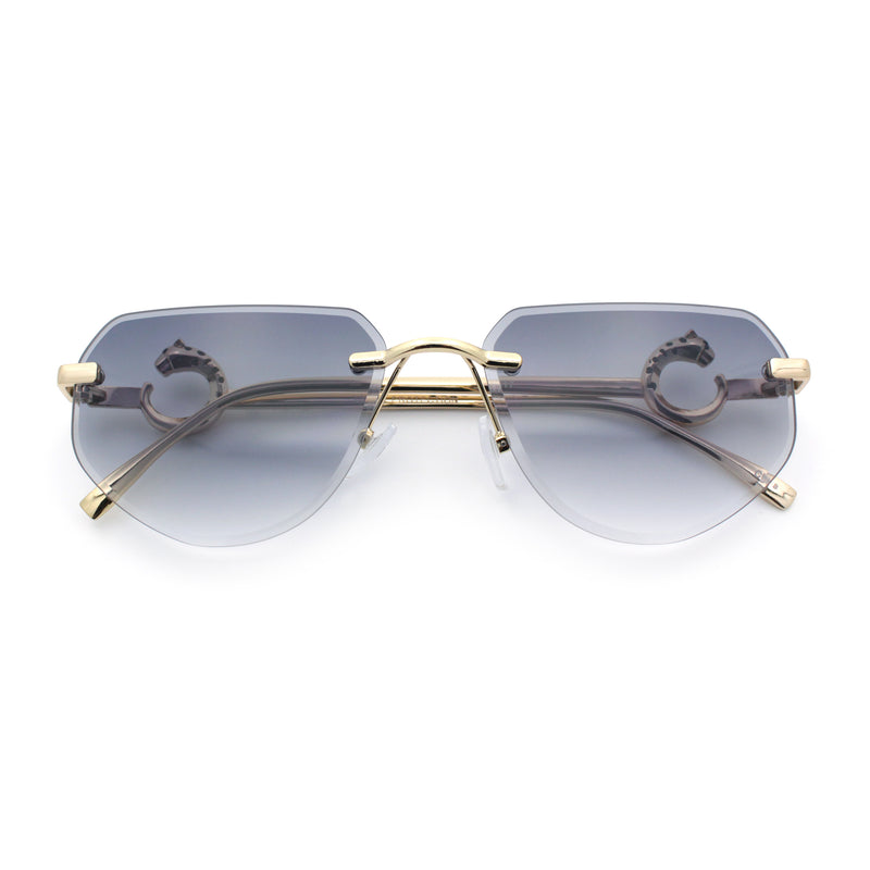 Cheetah Ring Jewel Arm Rimless Rectangular Bevel Lens Sunglasses