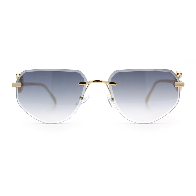 Cheetah Ring Jewel Arm Rimless Rectangular Bevel Lens Sunglasses