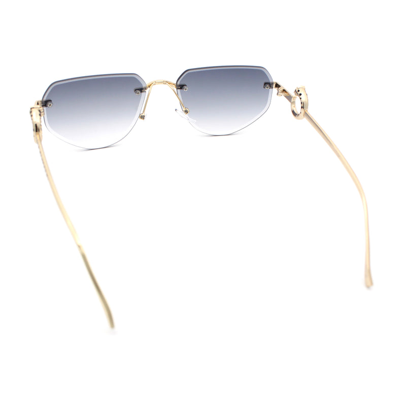 Cheetah Ring Jewel Arm Rimless Rectangular Bevel Lens Sunglasses