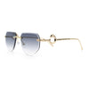 Cheetah Ring Jewel Arm Rimless Rectangular Bevel Lens Sunglasses
