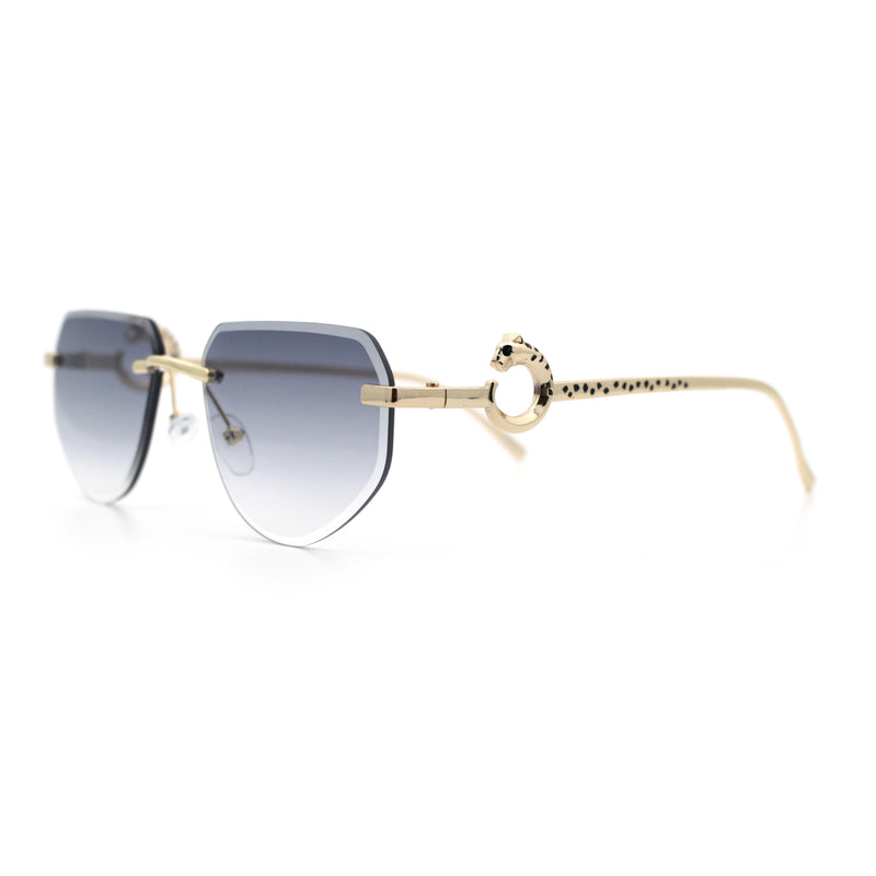Cheetah Ring Jewel Arm Rimless Rectangular Bevel Lens Sunglasses
