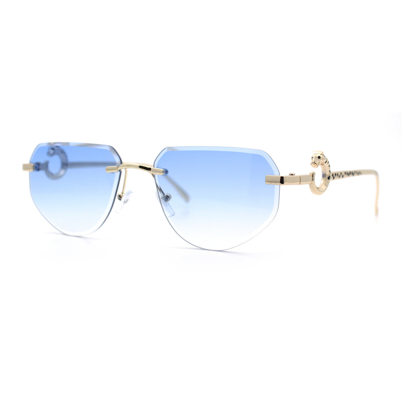 Cheetah Ring Jewel Arm Rimless Rectangular Bevel Lens Sunglasses