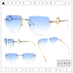 Cheetah Ring Jewel Arm Rimless Rectangular Bevel Lens Sunglasses