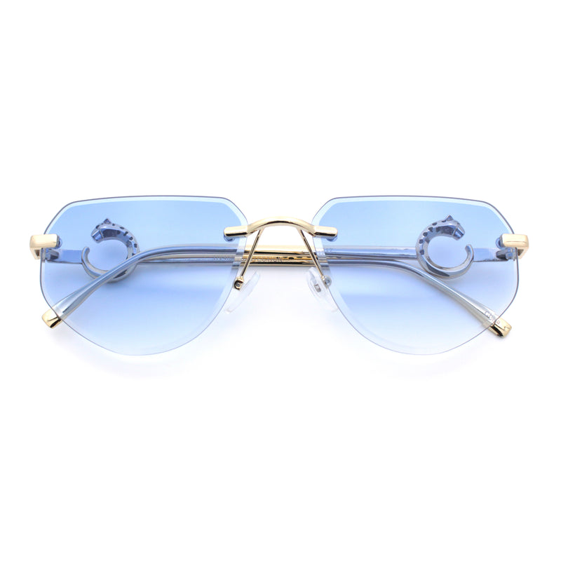 Cheetah Ring Jewel Arm Rimless Rectangular Bevel Lens Sunglasses