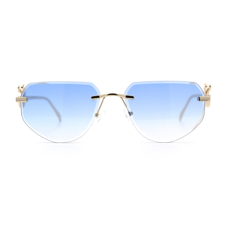 Cheetah Ring Jewel Arm Rimless Rectangular Bevel Lens Sunglasses